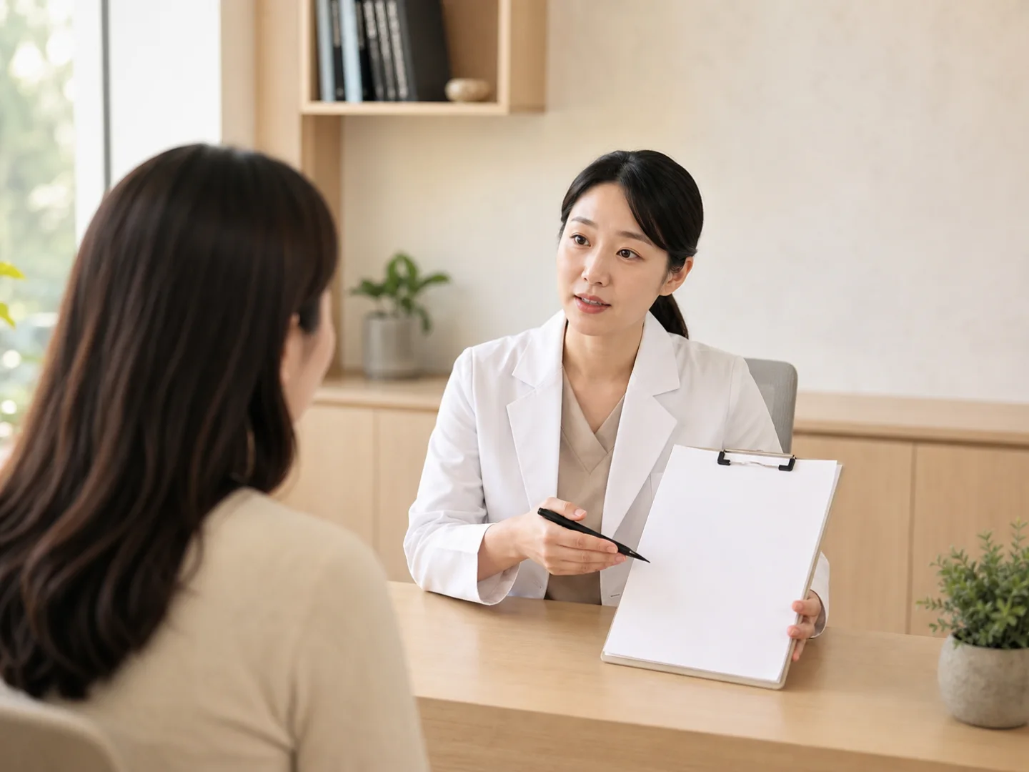 진료 방향을 설명하는 의료진과 환자